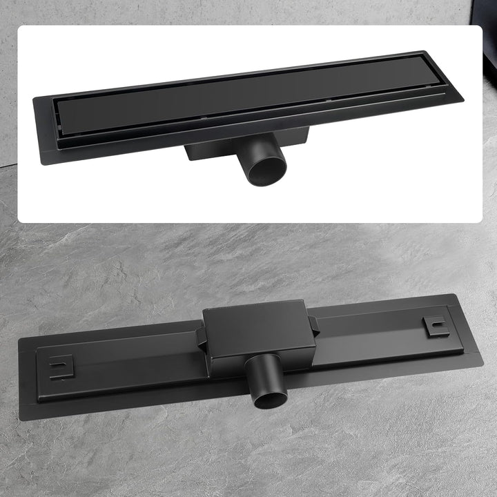 Duschrinne schwarz 40cm Edelstahl Bodenablauf 2-in-1 doppelseitig, Flieseneinsatz Ablaufrinne,schnel
