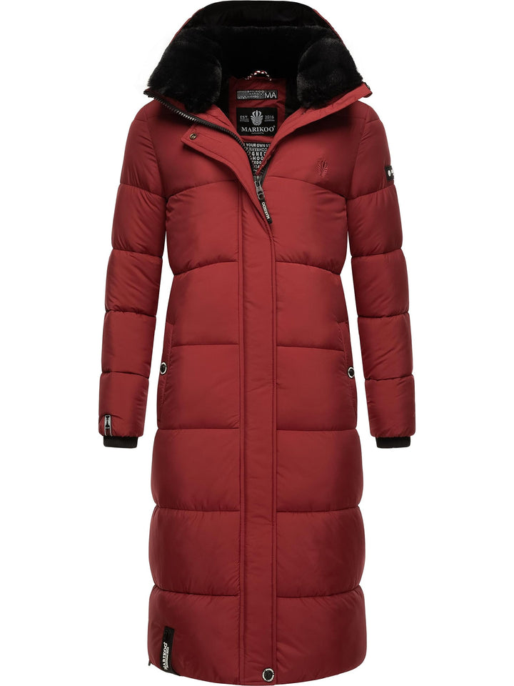 MARIKOO Damen Wintermantel warmer Steppmantel lang mit abnehmbarer Kapuze Reliziaa XS-XXL L Dark Red