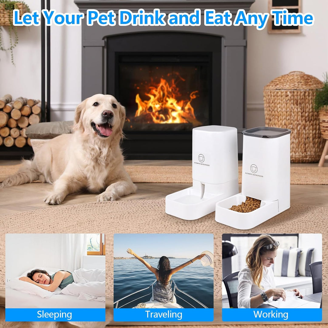 Dreamhigh® Automatischer Futterspender Katze, 2.1kg Futterautomat Katze und 3.8L Wasserspender Hund,