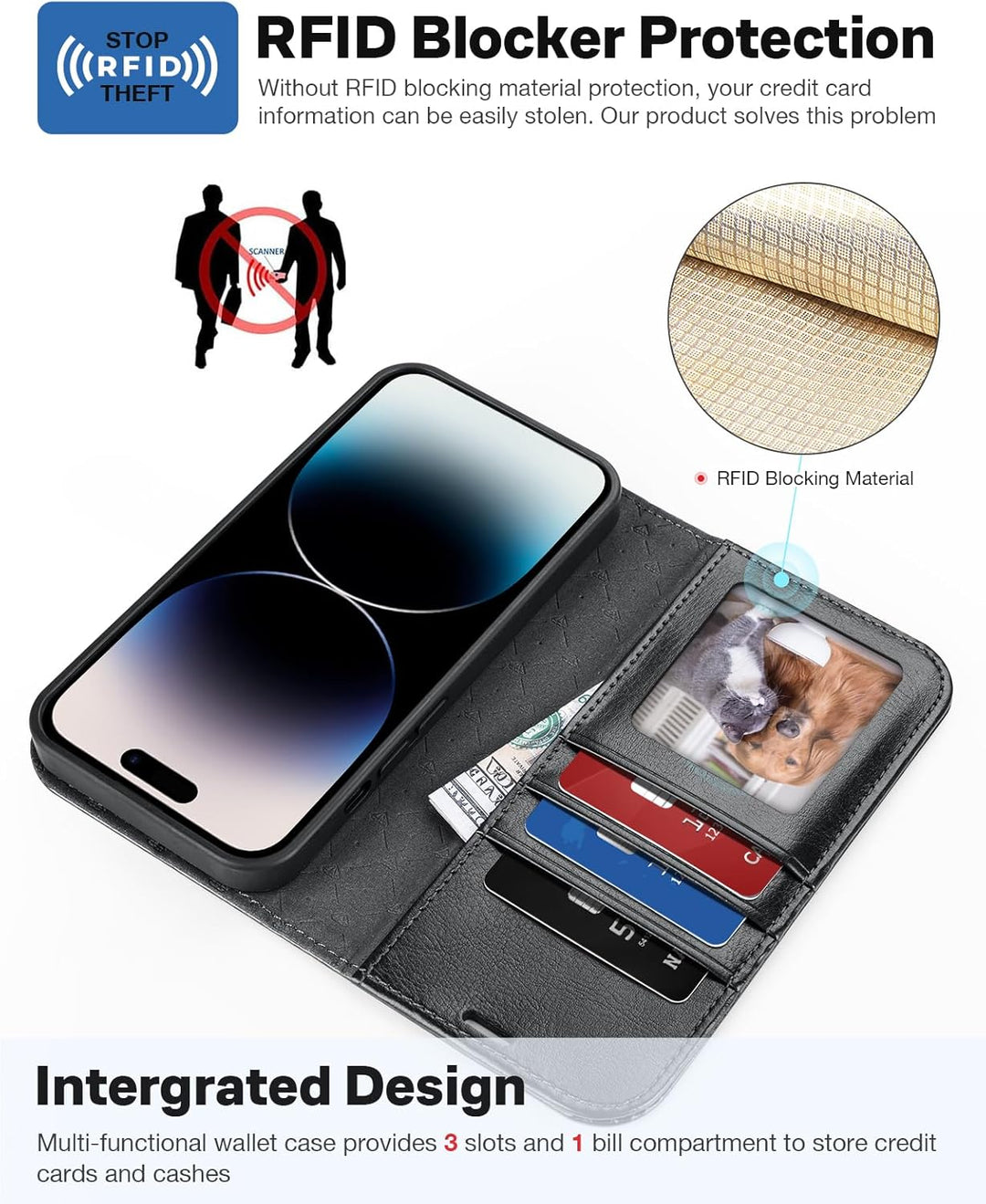 OCASE iPhone 14 Pro Hülle(2in1) Leder Stossfestes Case, Abnehmbare magnetische Hülle, MitHandschlauf