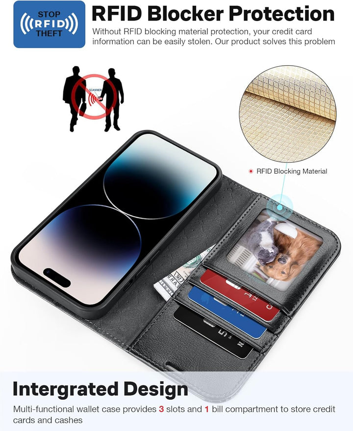 OCASE iPhone 14 Pro Hülle(2in1) Leder Stossfestes Case, Abnehmbare magnetische Hülle, MitHandschlauf
