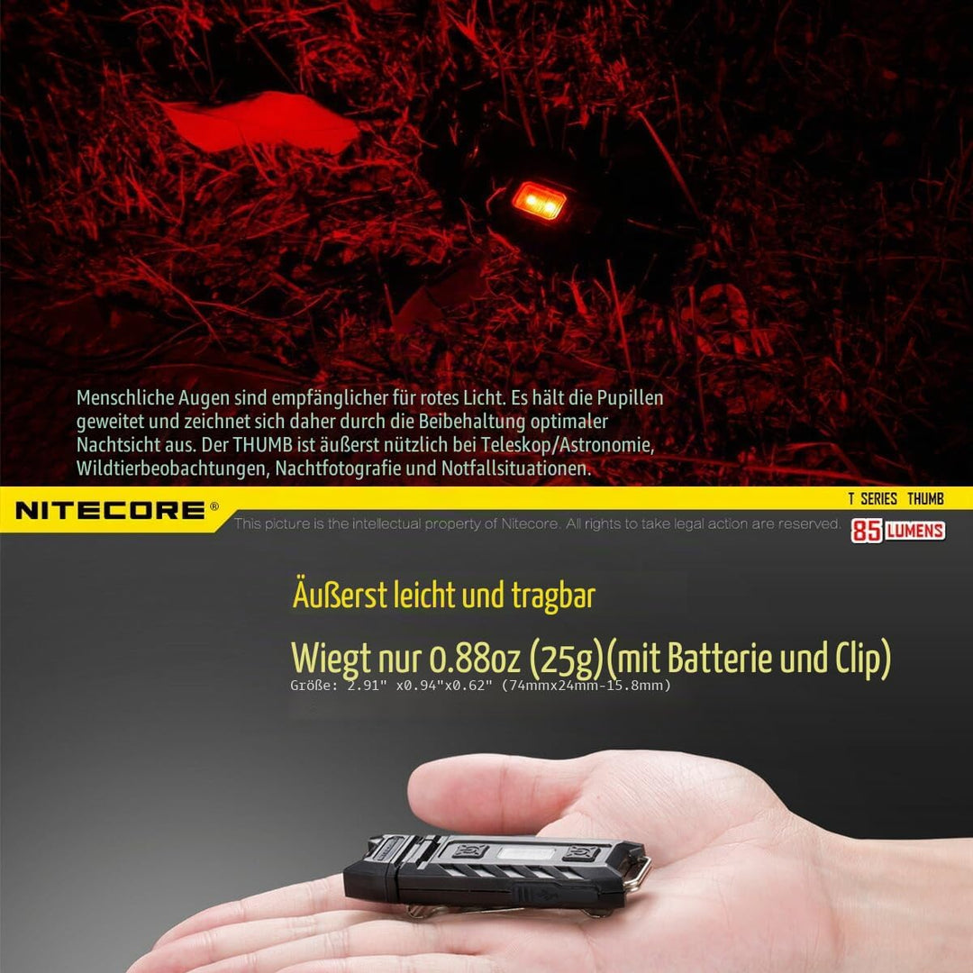 Nitecore THUMB UV - 45 Lumen, über USB aufladbar, Lampenkopf verstellbar, UV-Licht