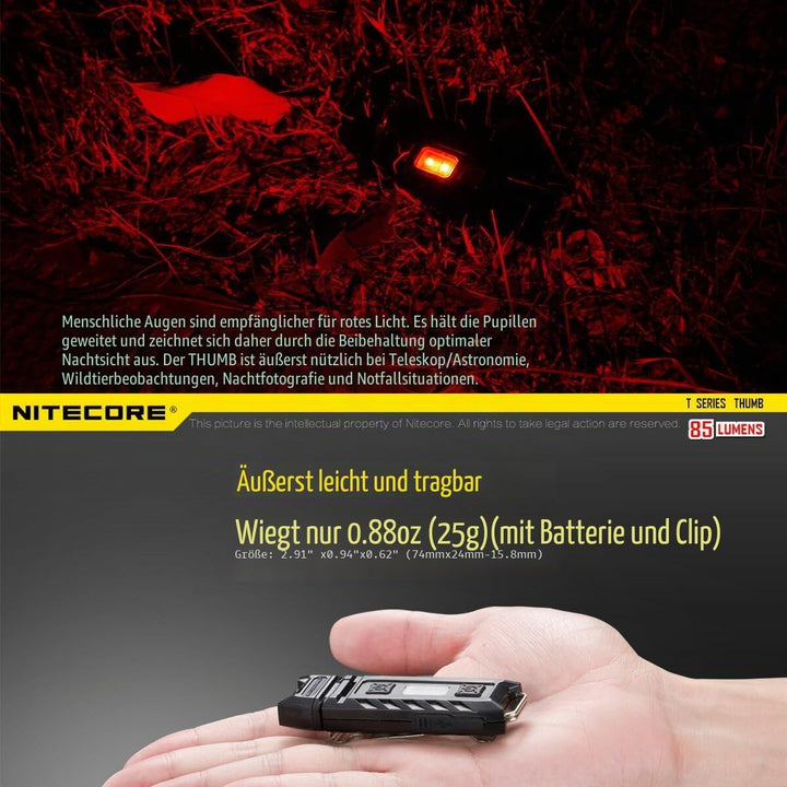 Nitecore THUMB UV - 45 Lumen, über USB aufladbar, Lampenkopf verstellbar, UV-Licht