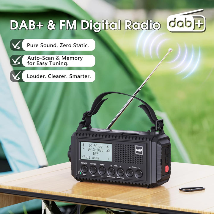 DAB/DAB+/UKW Digitalradio mit Eingebaute 5000mAh Akku Solar Radio Notfallradio mit USB Handyladefunk