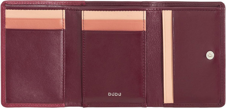 DUDU Kleine Damen-Brieftasche aus Leder mit RFID-Schutz, Münzfach und Klickverschluss, kompakt, 6 Ka