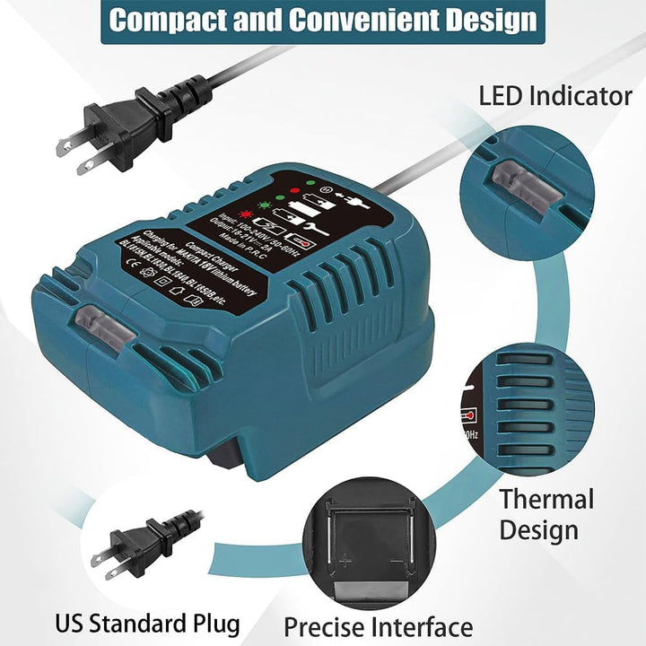 Namvo Mini-Lithium-Akku-Ladegerät für Makita 18-V-Akku, kompatibel mit BL1850B, BL1860, BL1830, BL18