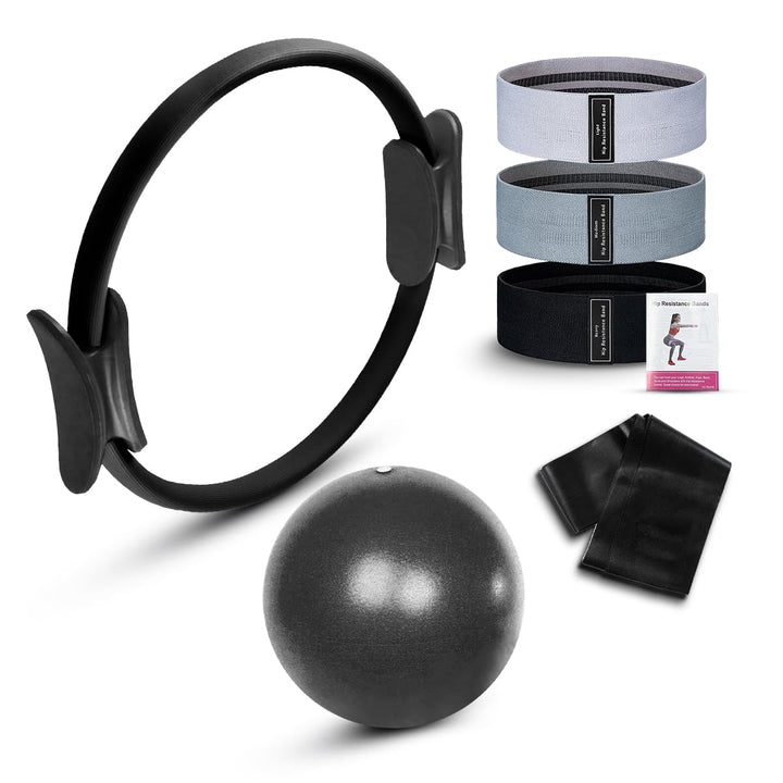 Pilates Set – Pilates Ring, Gymnastikball, 3 Theraband Loop Fitnessbänder, Gymnastikband – Muskelauf