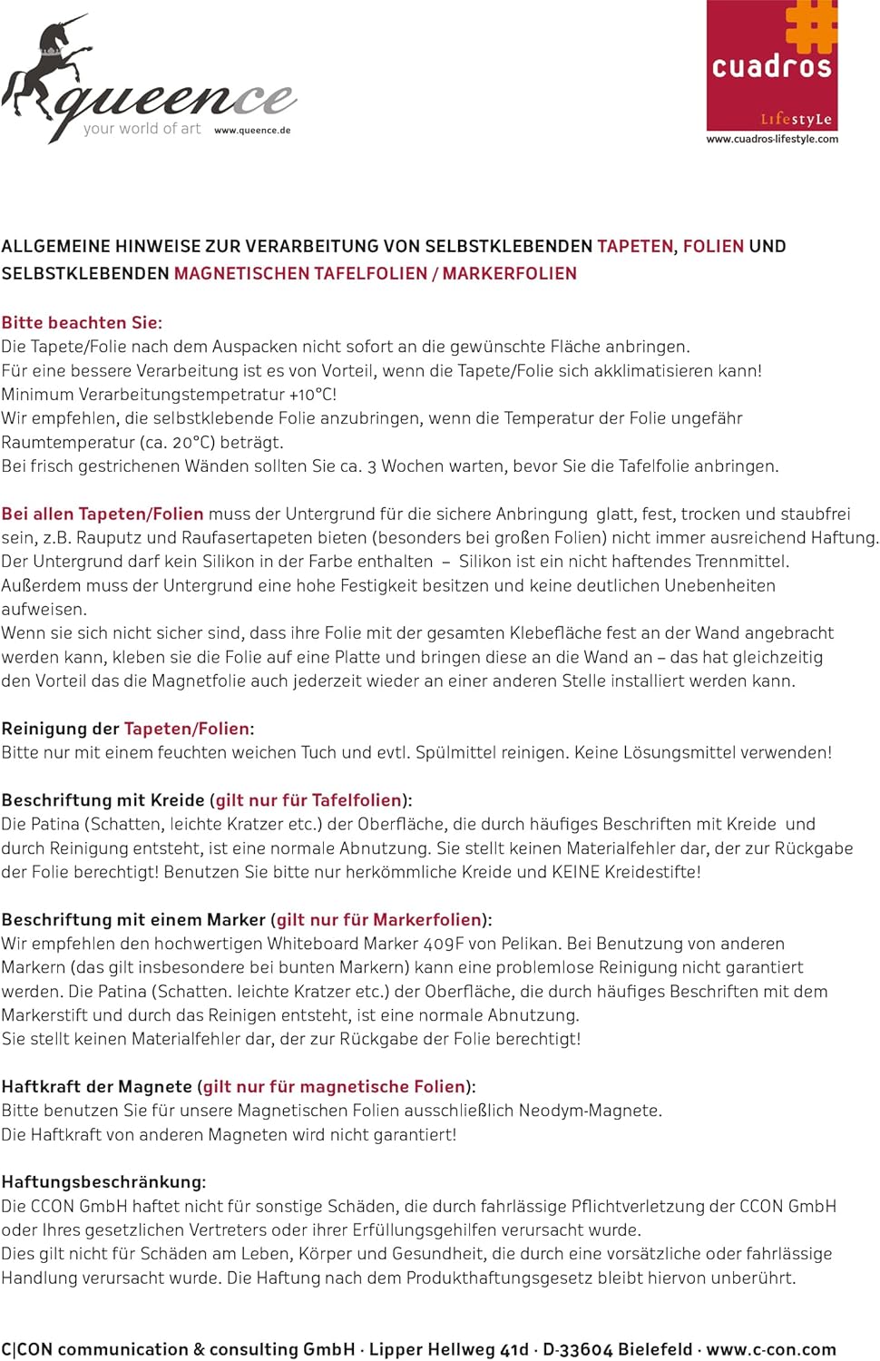 Cuadros Lifestyle Tafelfolie 100x500 cm | Magnetische und Selbstklebende Vinyl- Kreidefolie | Magnet