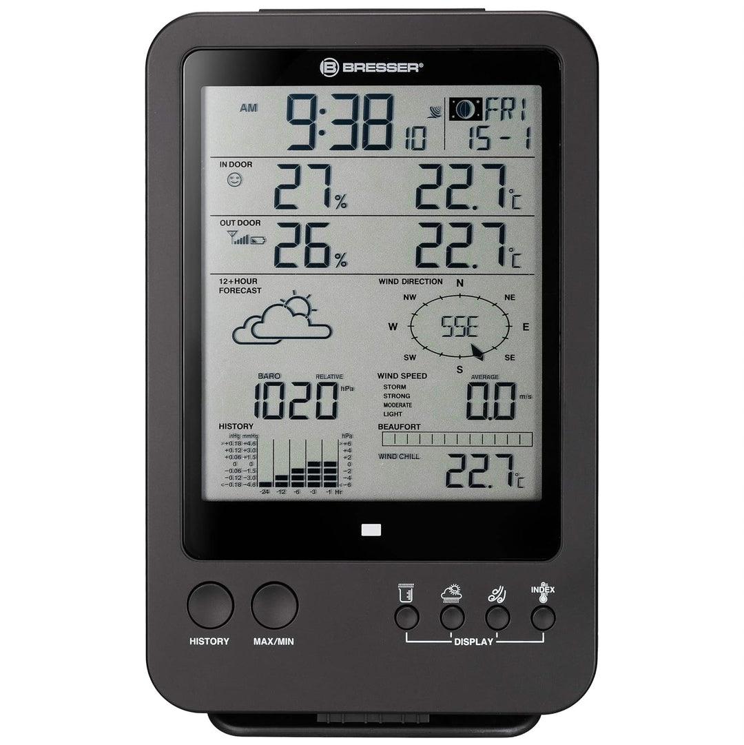 Bresser Wetterstation Funk mit Aussensensor Wetter Center 5-in-1, Schwarz