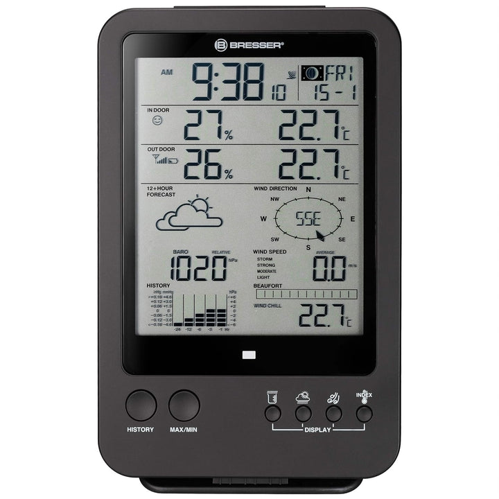 Bresser Wetterstation Funk mit Aussensensor Wetter Center 5-in-1, Schwarz