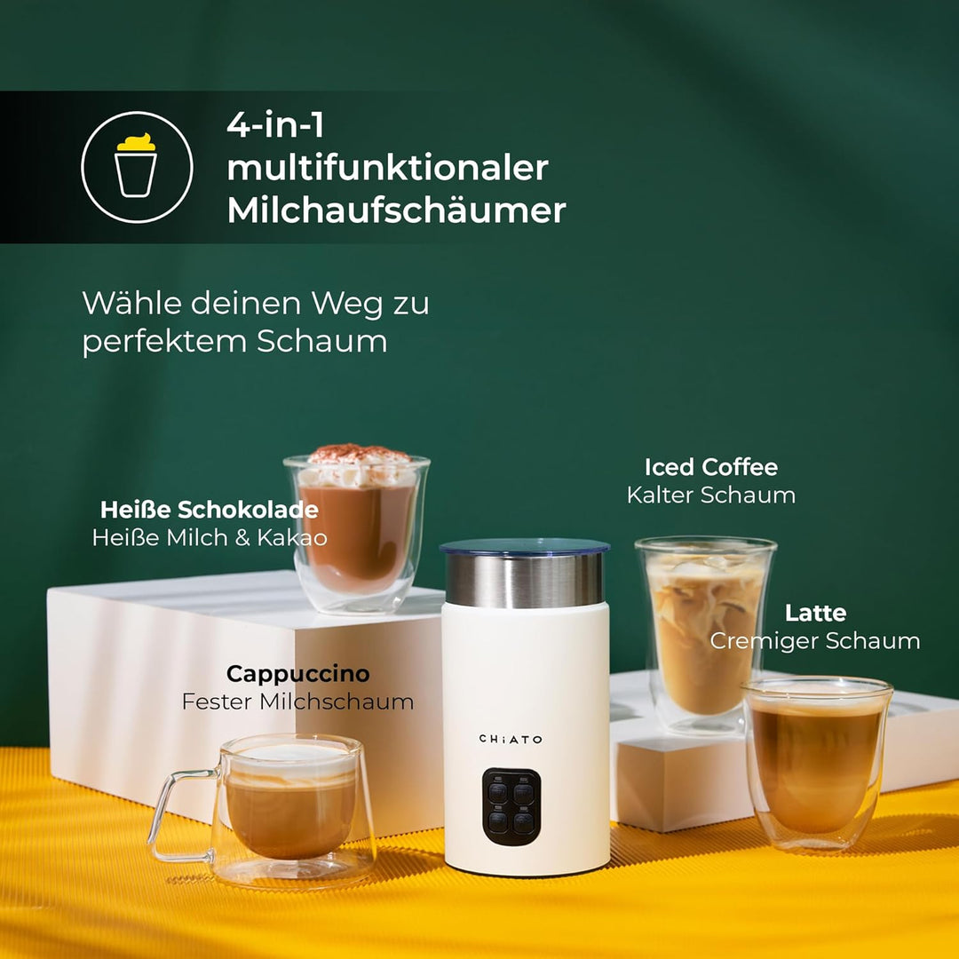 milkPLAY Milchaufschäumer Elektrisch & Milchschäumer - 4- in-1 Milk Frother, Milchkocher & Milchwärm