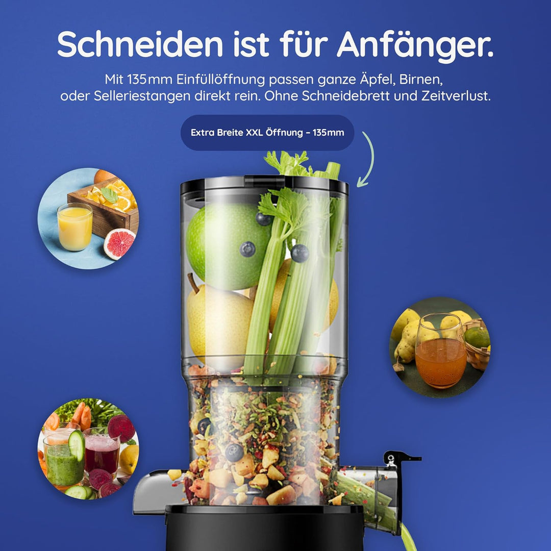 Safecourt Kitchen Entsafter - Langsamer Entsafter für Obst und Gemüse - XXL Einfüllöffnung - Leistun