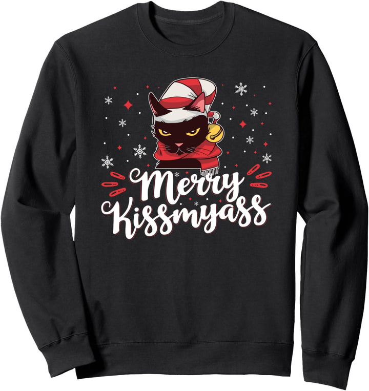 Merry Kissmyass, unangemessene schwarze Katze Weihnachten Sweatshirt