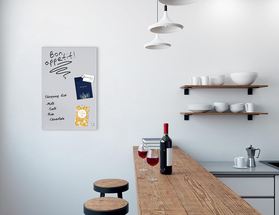 SIGEL GL516 Premium Glas-Magnettafel 60x40 cm, hellgrau: matt, nicht spiegelnd, TÜV geprüft, einfach
