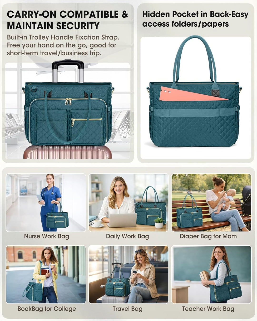 RAINSMORE Lehrertasche 15.6 Zoll Laptoptasche Aktentasche Damen | Arbeitstasche Gross mit Isolierter