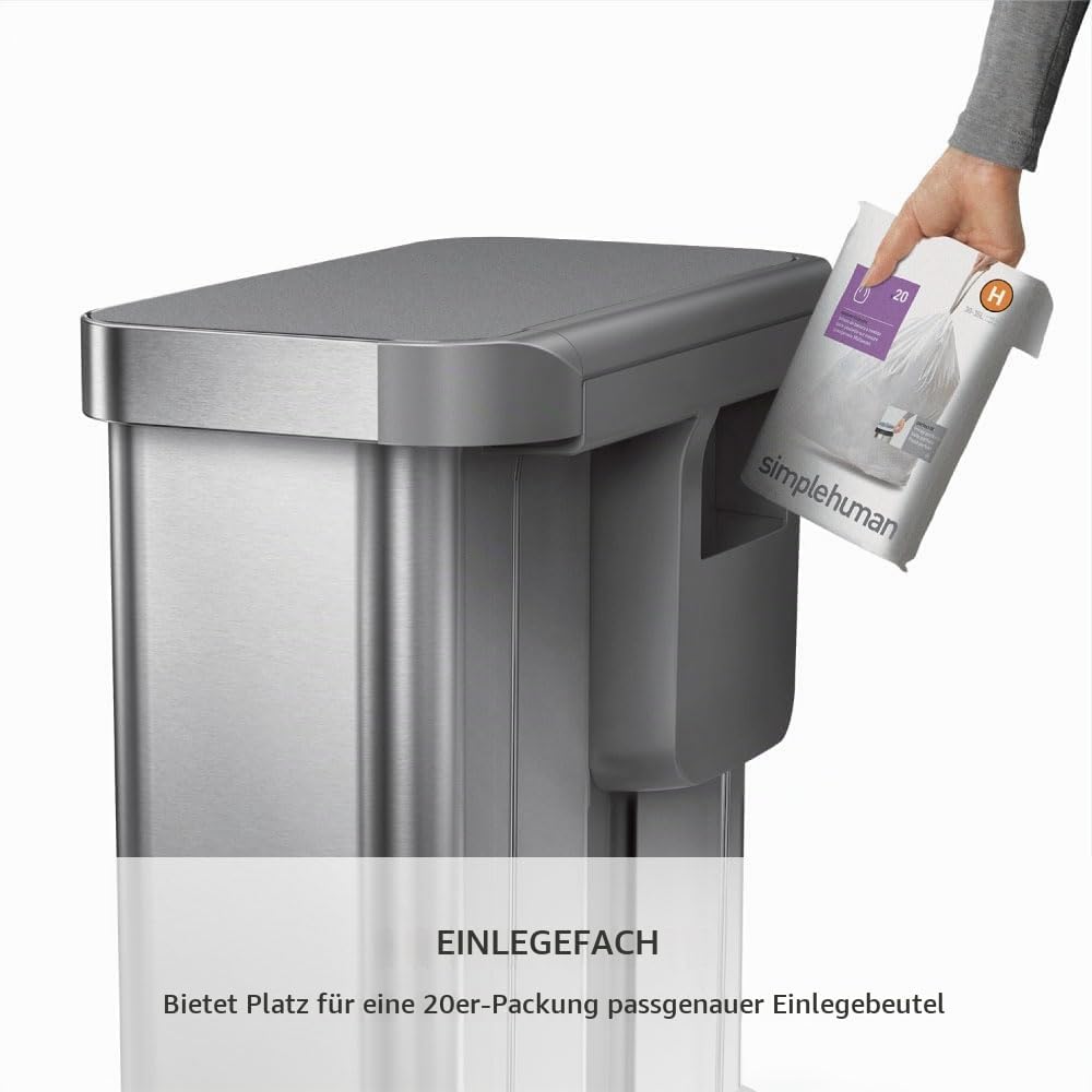 simplehuman CW2209 58 Liter, Rechteckiger Doppelfach Treteimer mit Beutelfach, Mülltrennsystem 2 Fac