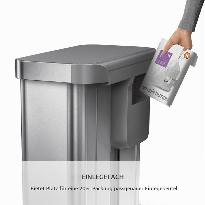 simplehuman CW2209 58 Liter, Rechteckiger Doppelfach Treteimer mit Beutelfach, Mülltrennsystem 2 Fac