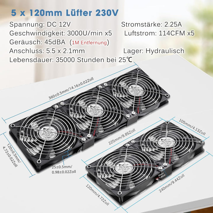 GDSTIME 5 x 120mm Lüfter 230V PC Ventilator 220V Gehäuselüfter 3000 U/min mit Netzstecker 4V -12V Ge