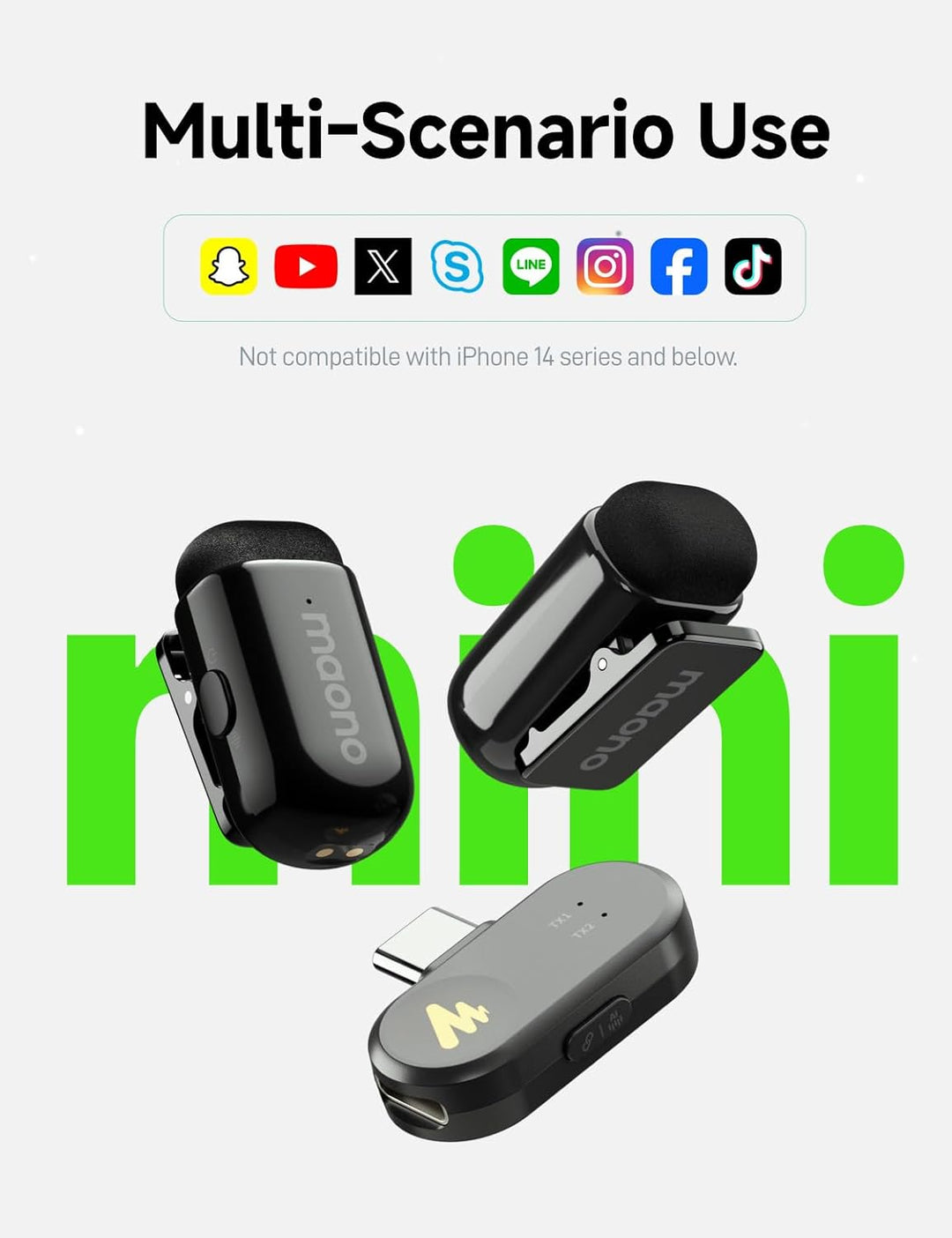 Kabelloses Handy Mikrofon - Wireless-Lavalier-Mikrofon für iPhone 16/15 Android, 48kHz, 4 Stufen Rau