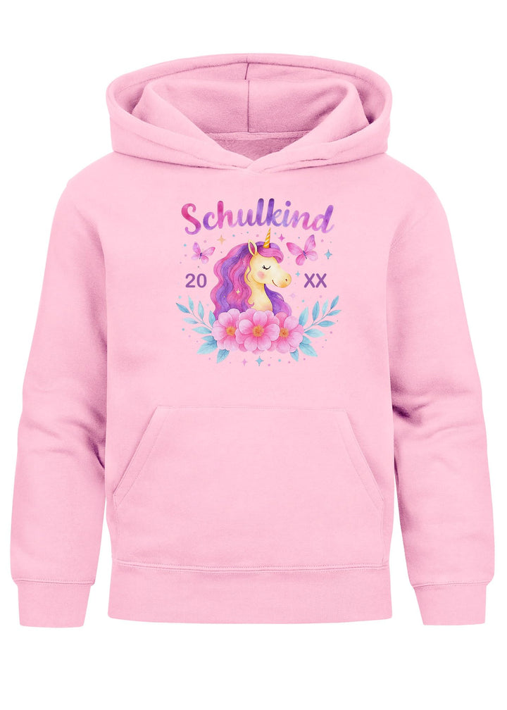 SpecialMe® Kinder Hoodie Mädchen Schulkind 2026 Einhorn Blumen Einschulung Geschenke mit Einschulung