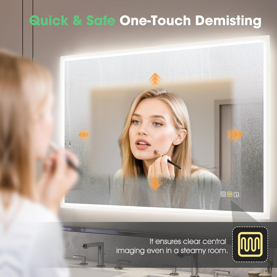 S'bagno Badezimmer-Spiegel-mit-Beleuchtung 80x60cm, LED-Badspiegel-mit-Beleuchtung, Bluetooth, Entfo