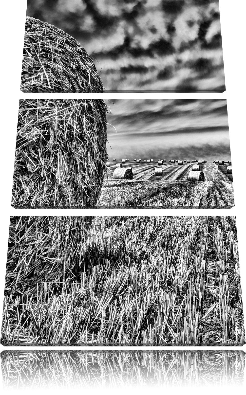 Pixxprint Monocrome, Feld im Sonnenuntergang 3-Teiler Leinwandbild 120x80 Bild auf Leinwand