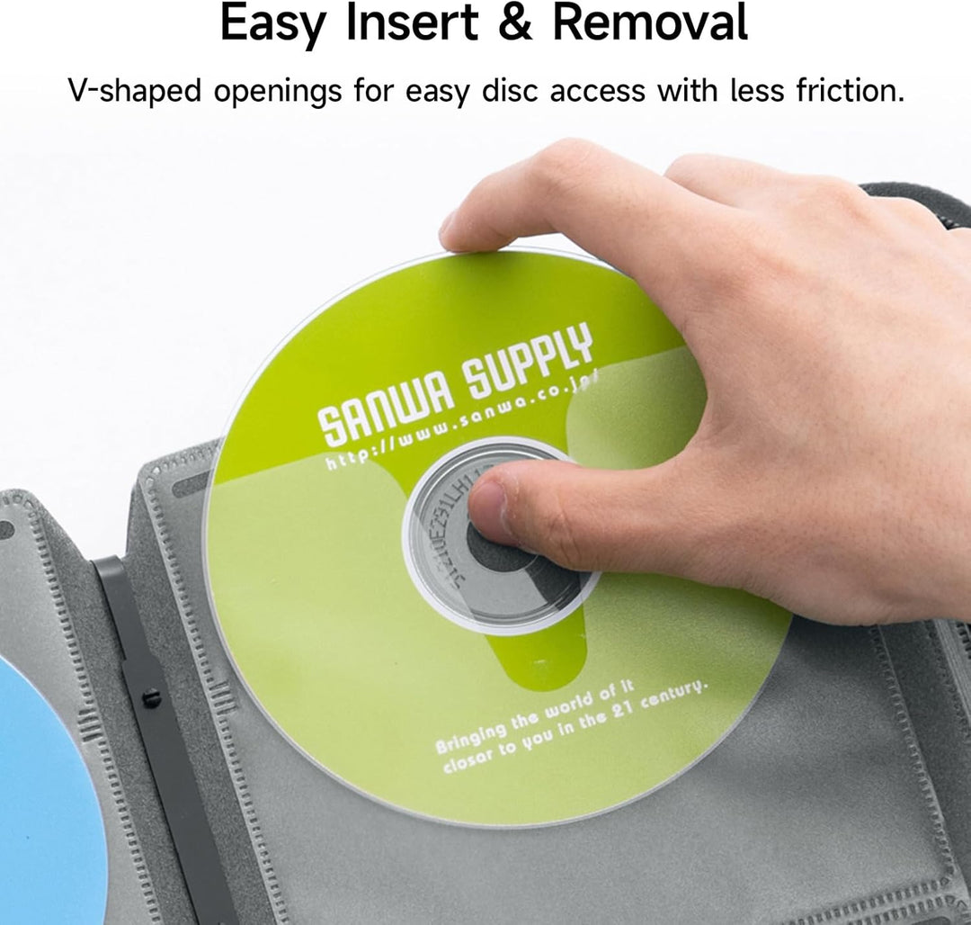 SANWA CD Tasche 104 Kapazität, Tragbare CD/DVD/Blu-ray Aufbewahrung mit Reissverschluss und Griff, H