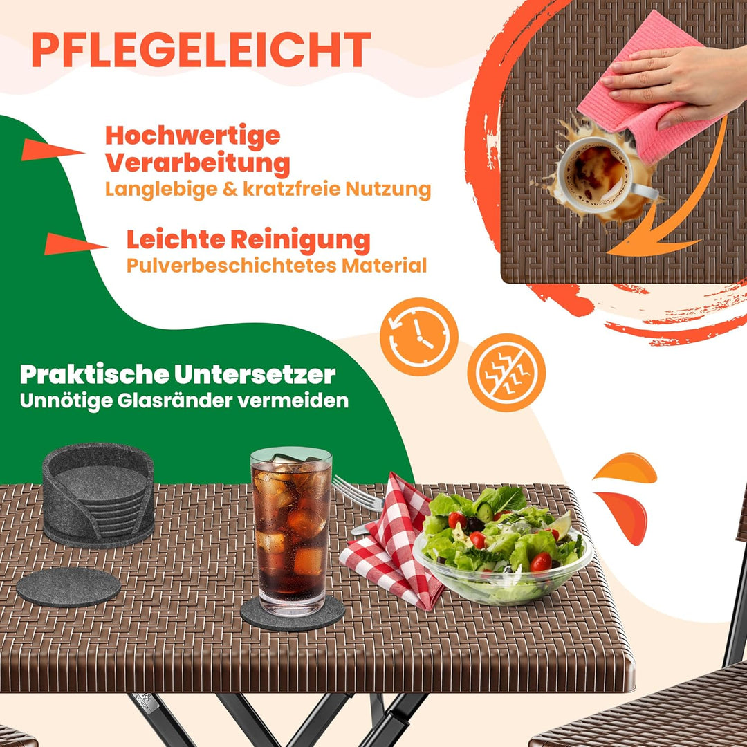 KESSER® Balkontisch klappbar | Wetterfest/UV-beständig Balkonmöbel | Beschichteter Stahl & Rattan-Op