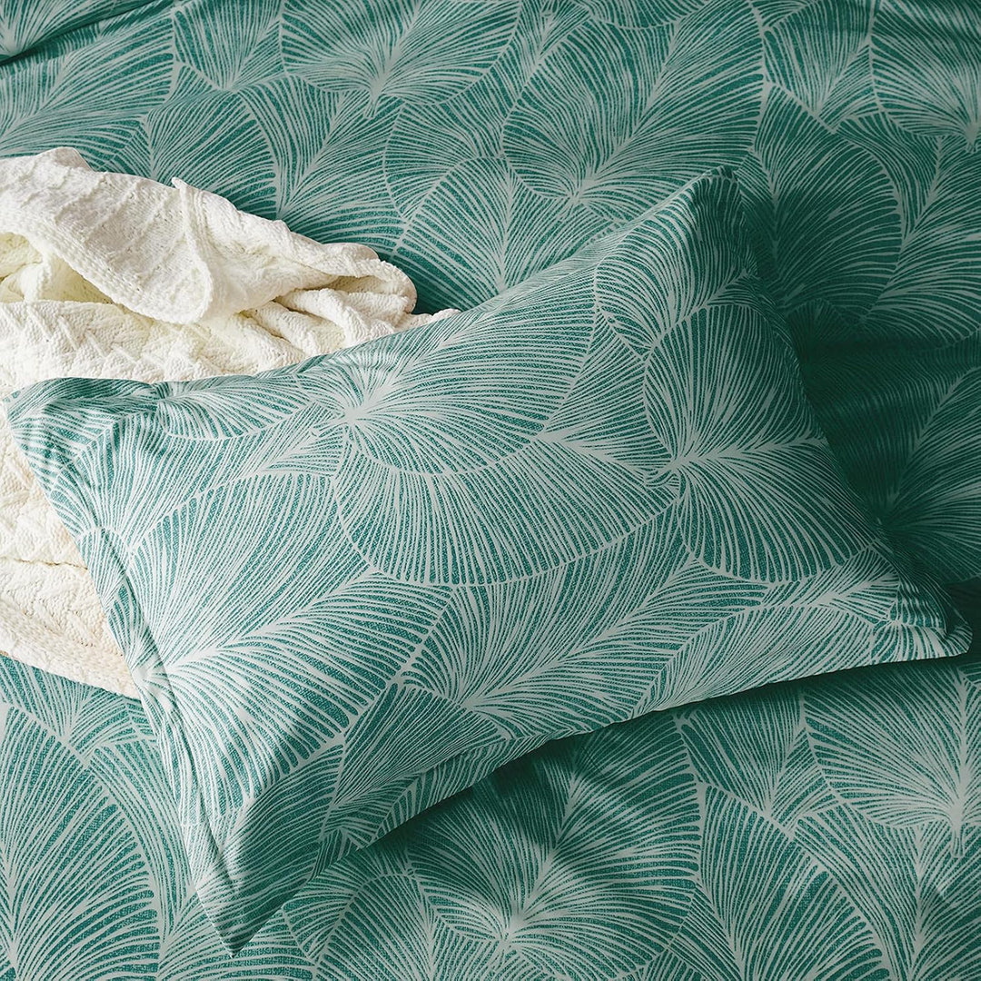 Jemiipee Blumen Bettwäsche-Set mit Tropische Palmblätter Muster, 1 x Bettbezug 200x200 cm mit 2 x Ki