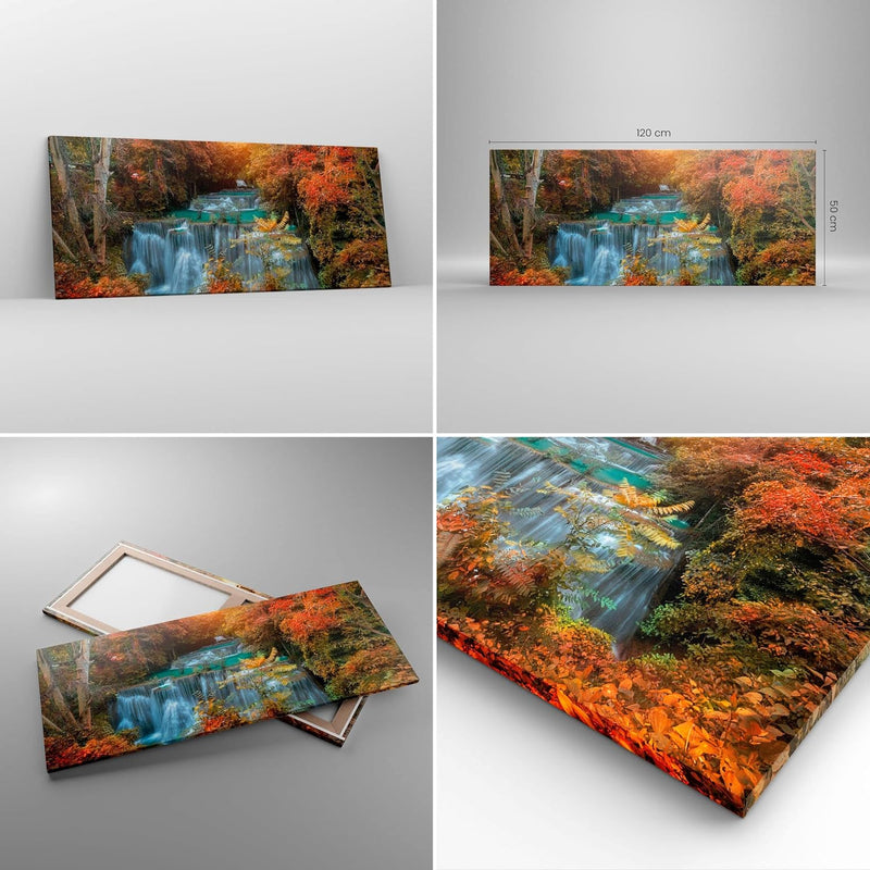 Wandbilder Dekoration Wohnzimmer Park Wasserfall Wasser Panorama Bilder auf Leinwand 120x50cm Leinwa