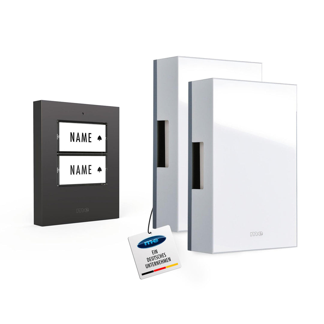 m-e KTF-220-A – Kabelgebundenes Türklingel-Komplett-Set, inkl. Zweiklang Gong und modernem Klingelta
