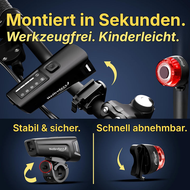 LED Fahrradlicht Set USB aufladbar 100LUX | Fahrrad Licht StVZO zugelassen | Fahrradbeleuchtung Set