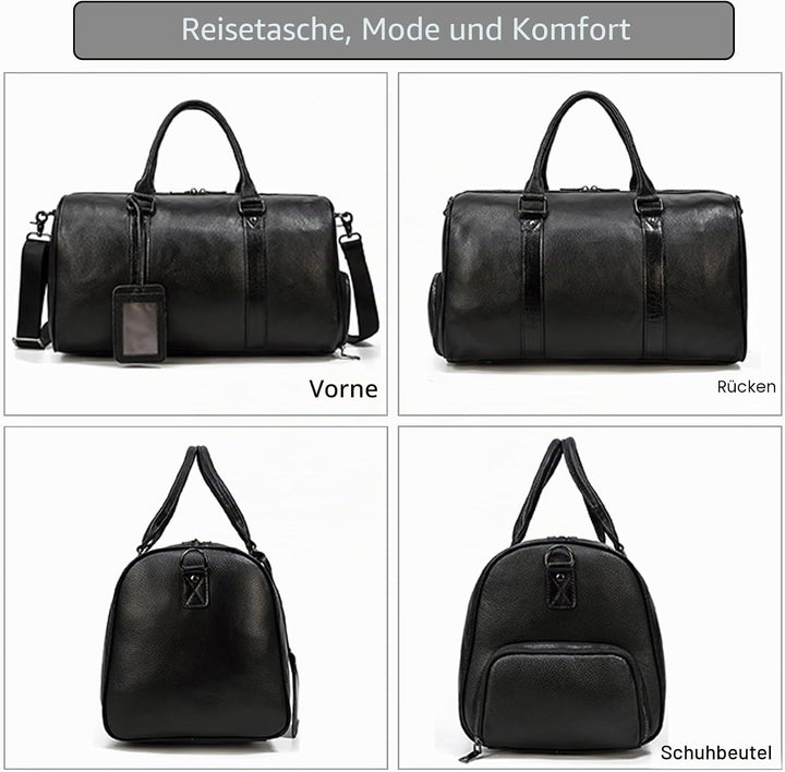 Luufan Unisex Leder Reisetasche Vintage Reisetasche Schwarz, Schwarz