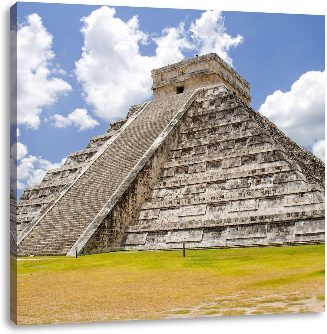 Maya Pyramide in Mexico, Format: 70x70 auf Leinwand, XXL riesige Bilder fertig gerahmt mit Keilrahme