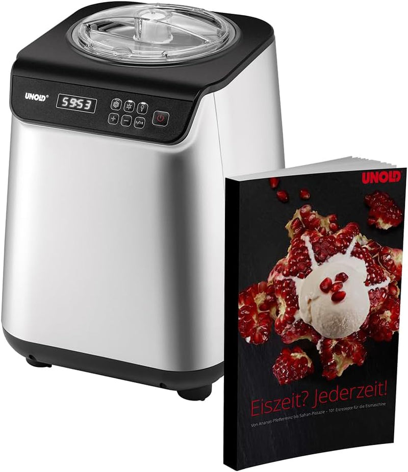 Unold 48925 Eismaschine Uno inkl. Eisbuch mit 101 Rezepten | Speiseeisbereiter 1,2 L, vollautomatisc