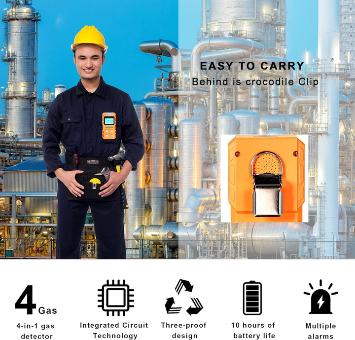 Scondaor Tragbarer 4-in-1-Gasmelder, tragbarer Gaslecksuchgerät mit digitaler LCD-Anzeige, 4-Gas Mes