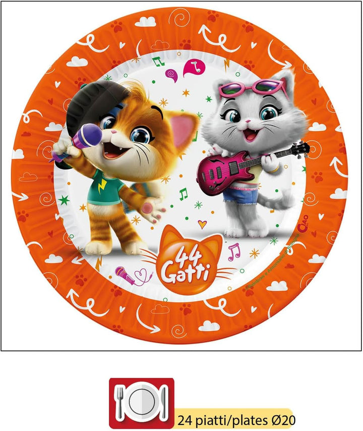 Ciao Y4961 44 Cats Party Tableware Set, Single, Mehrfarbig, 24 people
