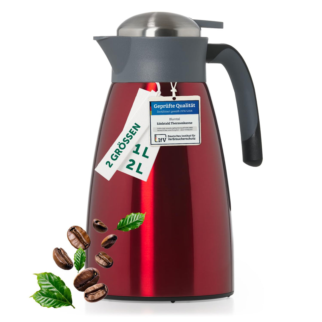 Blumtal Thermoskanne 2 Liter - BPA-freie Teekanne mit Quick Tip Verschluss - auslaufsichere Kaffeeka