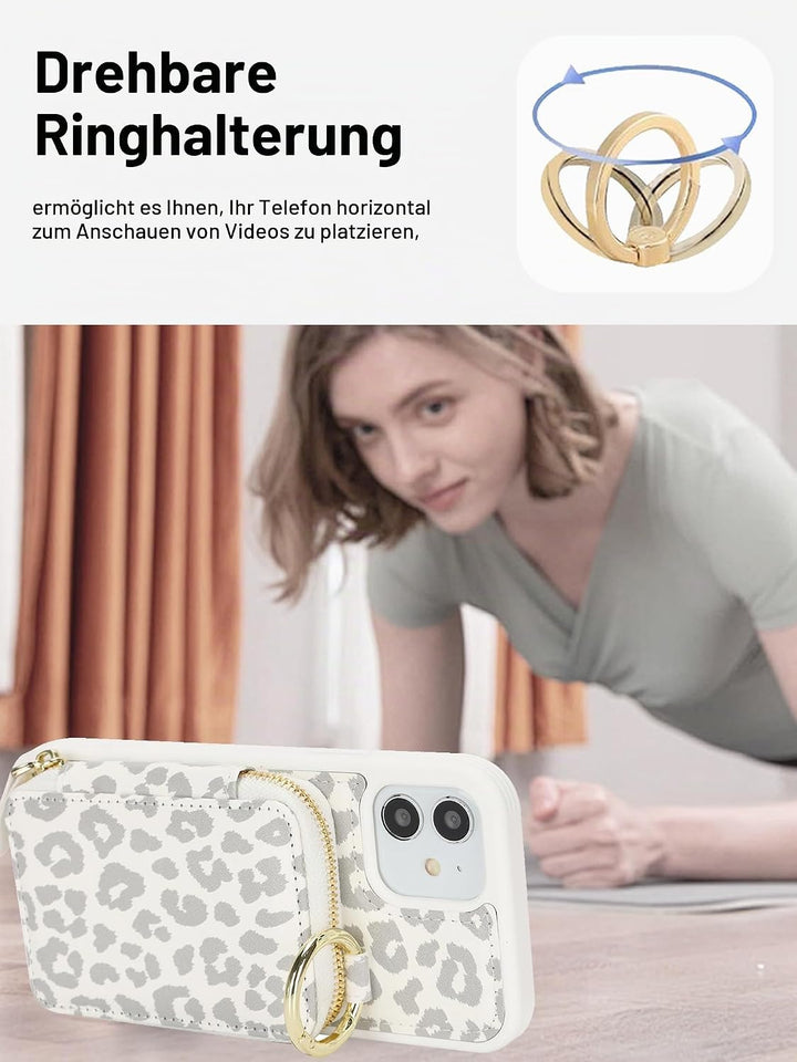 ELTEKER Handyhülle für iPhone 12/12 Pro Hülle mit Band Verstellbarem Schultergurt, Reissverschluss G
