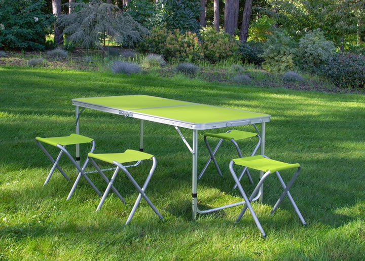 JUMI Klappbarer Campingtisch - Beistelltisch mit 4er Stuhle Set, Klapptisch zum Camping, Multifunkti