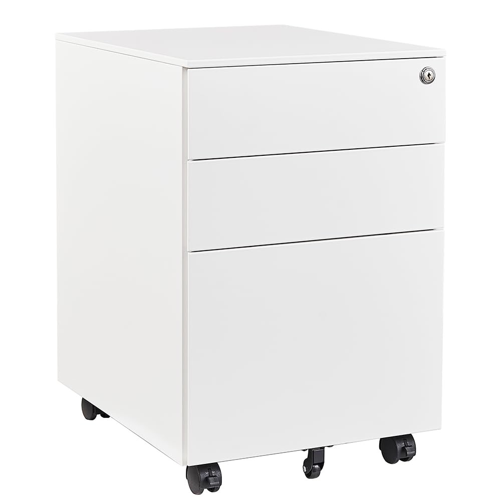 Rollcontainer mit 3 Schubladen Aktenschrank Büroschrank Bürokommode abschliessbarer Bürocontainer Fi