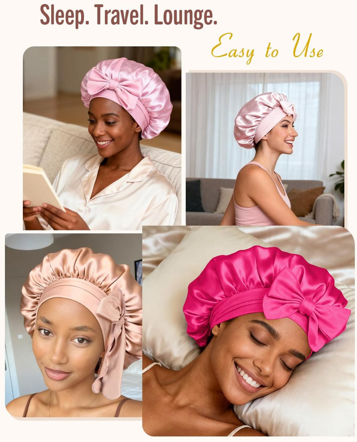 BONNET QUEEN Satin Seiden Schlafmütze Verstellbar Damen Herrn Motorhauben Nacht Haarpflege Schutz Ko