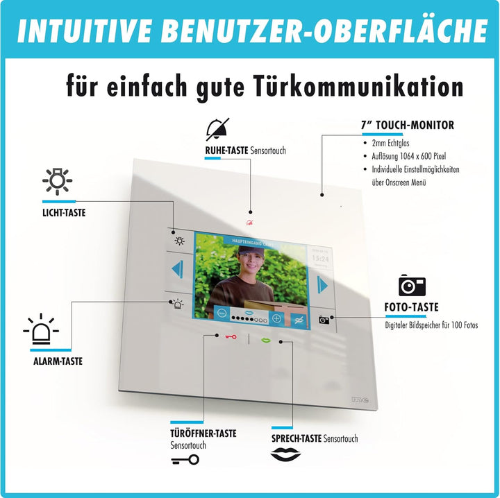 m-e Vistadoor Vistus Video-Türsprechanlage | Aluminium Aussenstation für 1-Familienhaus | 7“ Innenst