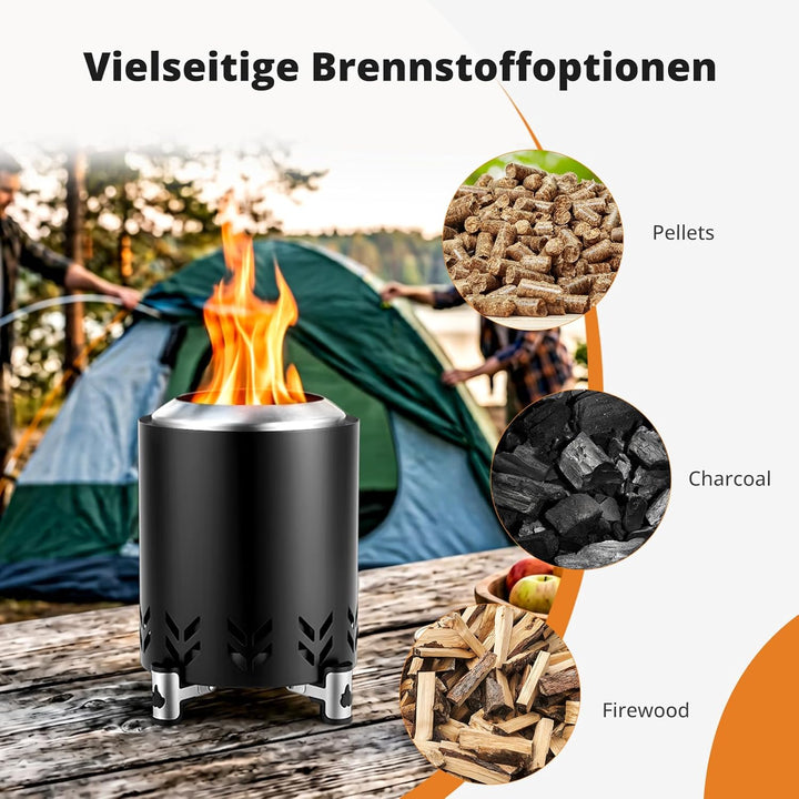 Tragbare Feuerschale Edelstahl für den Aussenbereich, Rauchfreie Feuerstelle mit Ständer&Tragetasche