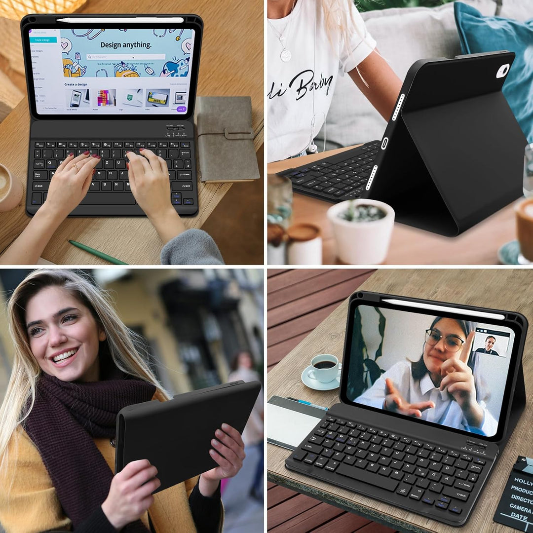 Hülle mit Tastatur für Ipad A16 11 Generation 2025/10 Generation 2022 (10,9/11 Zoll) - QWERTZ Layout