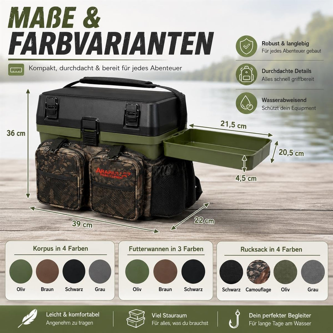 Sitzkiepe Angelbox mit 4 Tackleboxen &amp; Sitzpolster Schwarz
