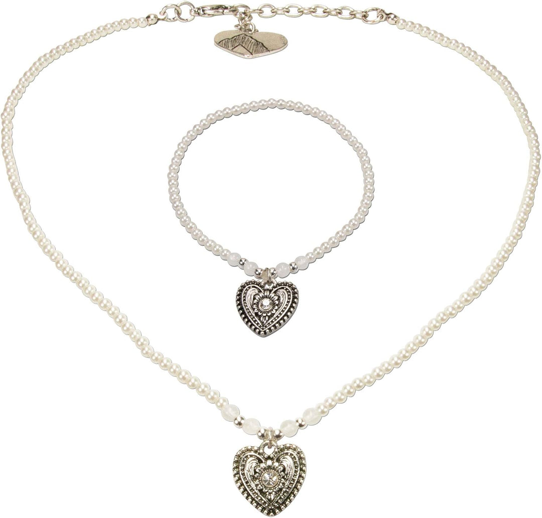 Alpenflüstern Trachtenschmuck-Set Filigran Perlen-Trachtenkette und Trachten-Armband Trachtenherz -