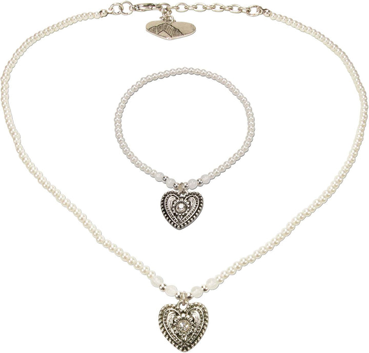 Alpenflüstern Trachtenschmuck-Set Filigran Perlen-Trachtenkette und Trachten-Armband Trachtenherz -