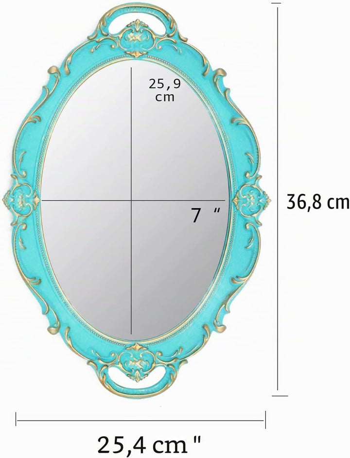 YCHMIR Vintage Spiegel Kleiner Wandspiegel zum Aufhängen, 36,8 x 25,4 cm, oval, Blau, Blau