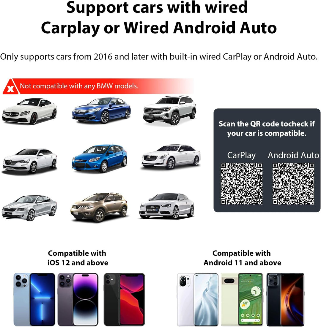 2 in 1 Wireless CarPlay & Android Auto Adapter - Mini Plug & Play USB Dongle, Kompatibel mit Autos a